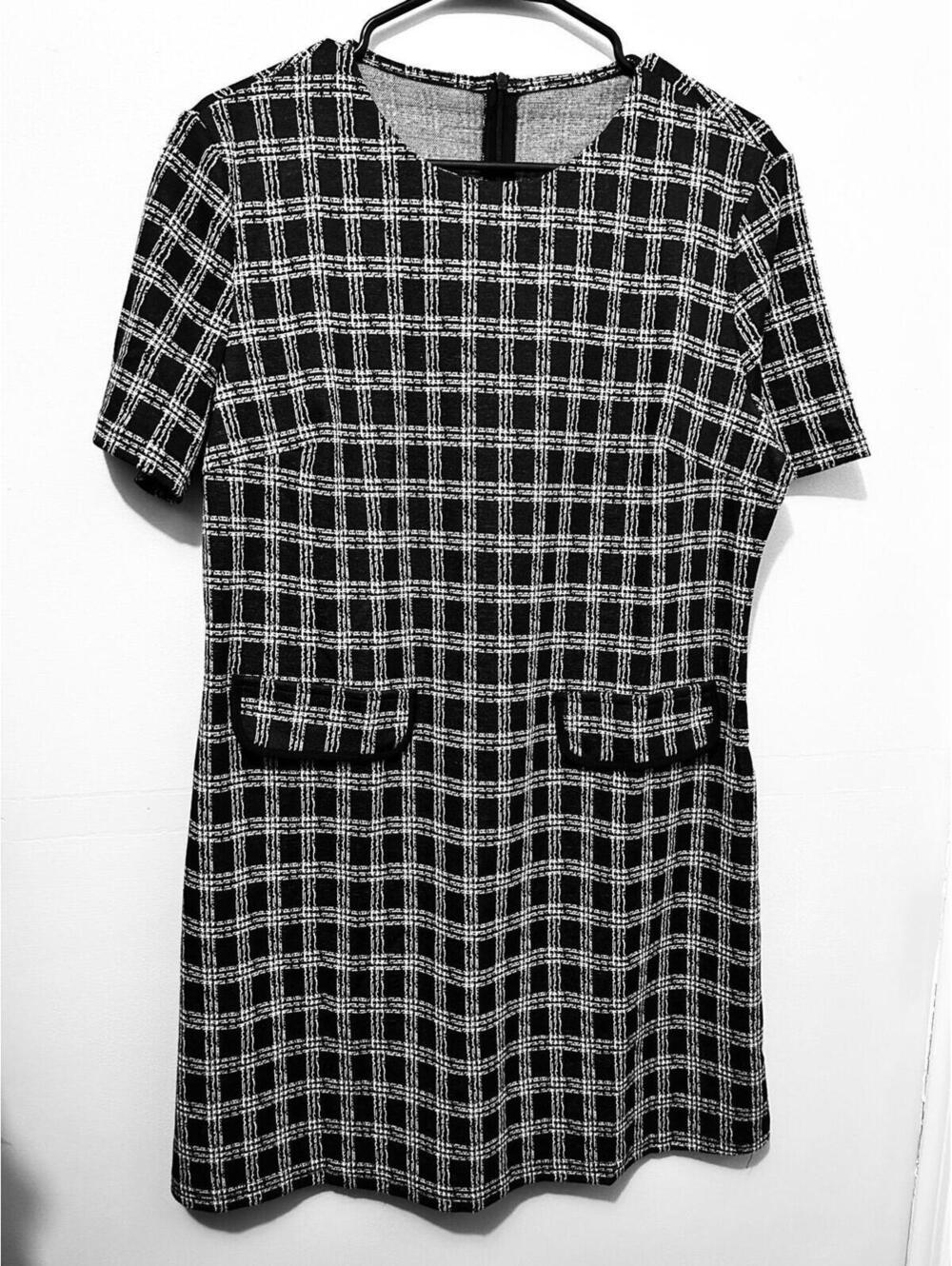 Black & White Plaid Tweed Shift Dress